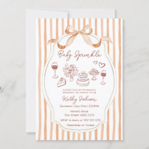 Whimsical Hand Drawn Baby Sprinkle Bow Ribbon Invitation