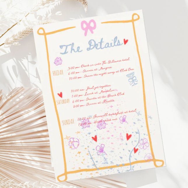 Whimsical Hand Drawn Bachelorette Weekend Details Invitation (Creator Uploaded)