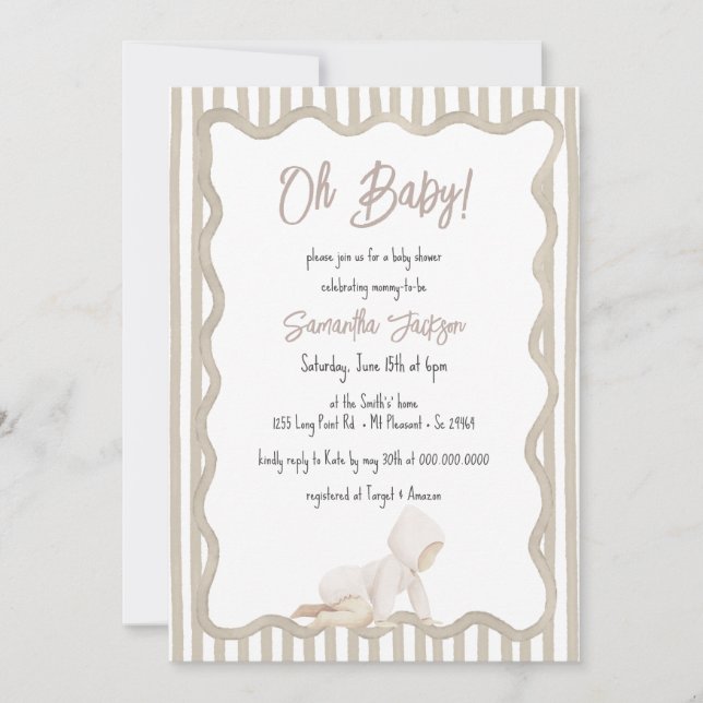 Whimsical Hand Drawn Beige Neutral Baby Shower Invitation (Front)