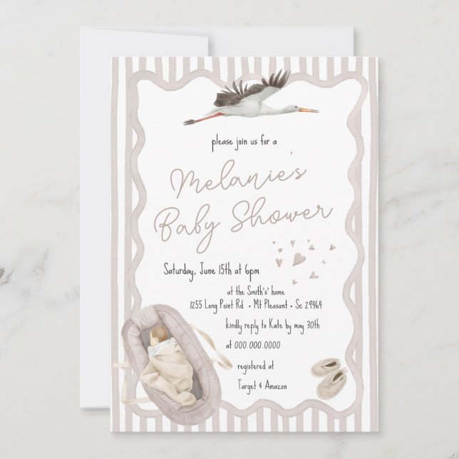 Whimsical Hand Drawn Beige Neutral Baby Shower Invitation (Front)