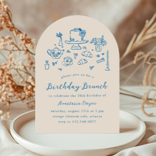 Whimsical Hand Drawn Birthday Brunch Tea Party Invitation