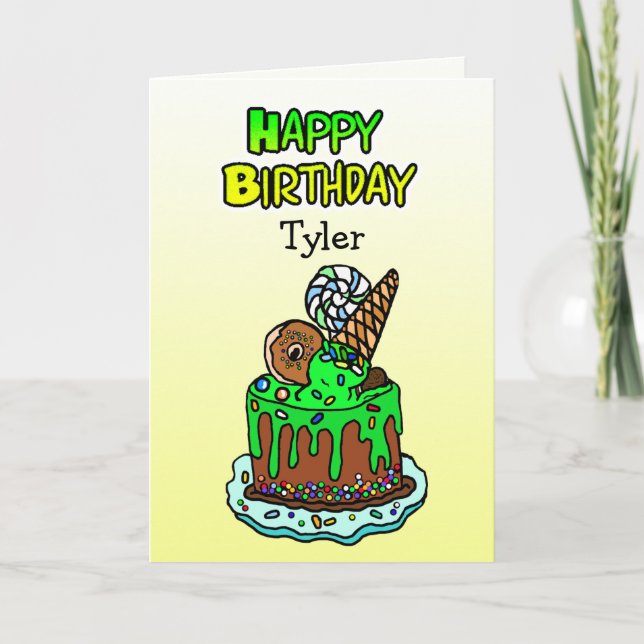 Whimsical Hand Drawn Birthday Cake Personalised Card (Front)