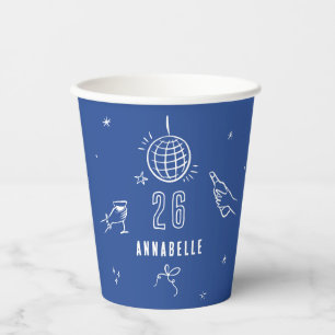 whimsical hand drawn birthday drinks party blue paper cups