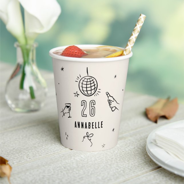 whimsical hand drawn birthday drinks party paper cups (Insitu)