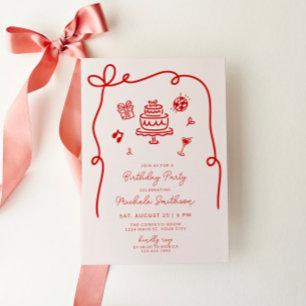 Whimsical Hand Drawn Birthday Party Invitation