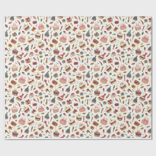 Whimsical Hand-Drawn Birthday Party Pattern Wrapping Paper