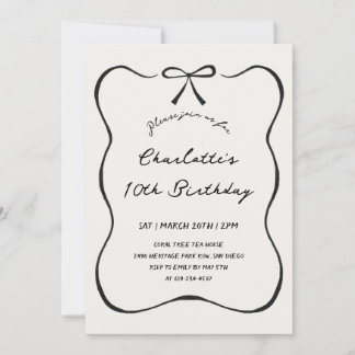 Whimsical Hand Drawn Black Bow Birthday Invitation