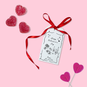 Whimsical, hand drawn black white Valentine's Day  Gift Tags