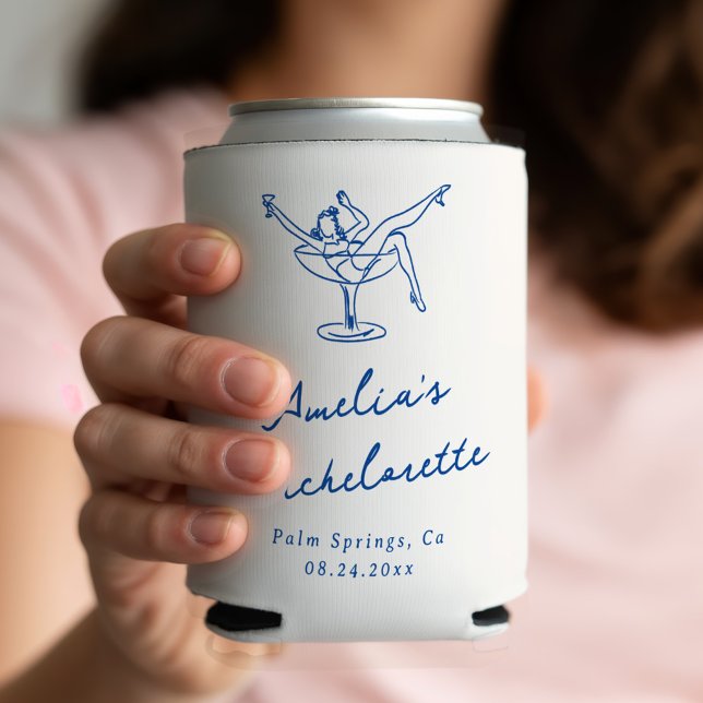 Whimsical Hand Drawn Blue Bachelorette Can Cooler (Creator Uploaded)