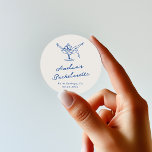 Whimsical Hand Drawn Blue Bachelorette Classic Round Sticker<br><div class="desc">This adorable design features hand drawn elements and a whimsical bold text.</div>