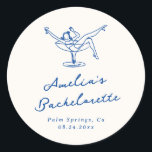Whimsical Hand Drawn Blue Bachelorette Classic Round Sticker<br><div class="desc">This adorable design features hand drawn elements and a whimsical bold text.</div>