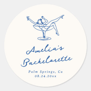 Whimsical Hand Drawn Blue Bachelorette Classic Round Sticker