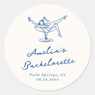 Whimsical Hand Drawn Blue Bachelorette Classic Round Sticker