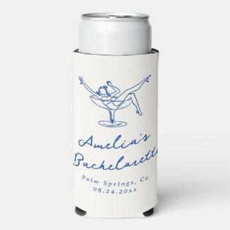 Whimsical Hand Drawn Blue Bachelorette Seltzer Can Cooler