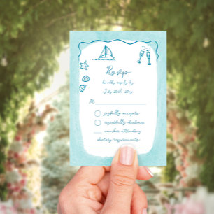 Whimsical Hand Drawn Blue Beach Theme RSVP Card