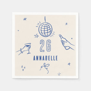 whimsical hand drawn blue birthday drinks party napkin