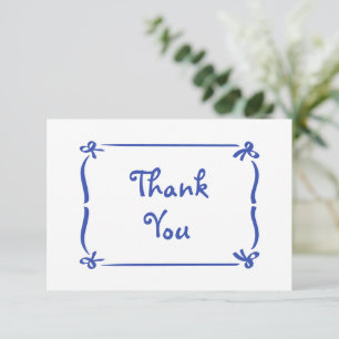 Whimsical Hand Drawn Blue Bow Bridal Shower  Thank You Card