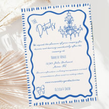 Whimsical Hand Drawn Blue Bow Wavy Wedding Details