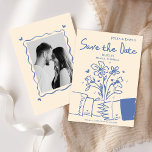 Whimsical Hand Drawn Blue Floral Wedding Save The Date<br><div class="desc">Whimsical Hand Drawn Blue Floral Wedding Save the Date</div>