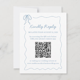 Whimsical Hand Drawn Blue Illustrated Qr Code RSVP Card