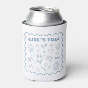 Whimsical Hand Drawn Blue Illustrated Wedding Can Cooler