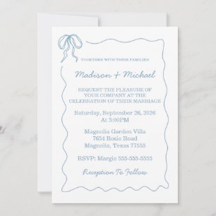 Whimsical Hand Drawn Blue Illustrated Wedding Invitation