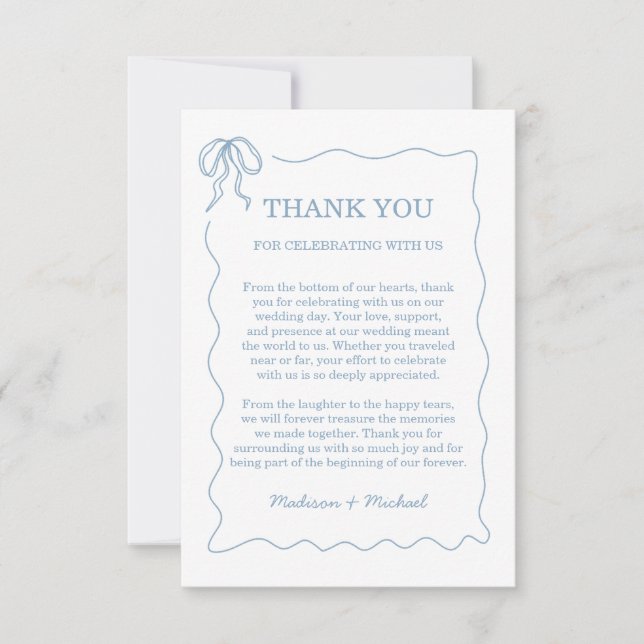 Whimsical Hand Drawn Blue Illustrated Wedding Thank You Card (Front)