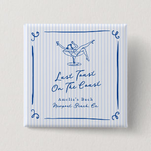 Whimsical Hand Drawn Blue Last Toast on the Coast 15 Cm Square Badge