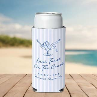 Whimsical Hand Drawn Blue Last Toast on the Coast Seltzer Can Cooler
