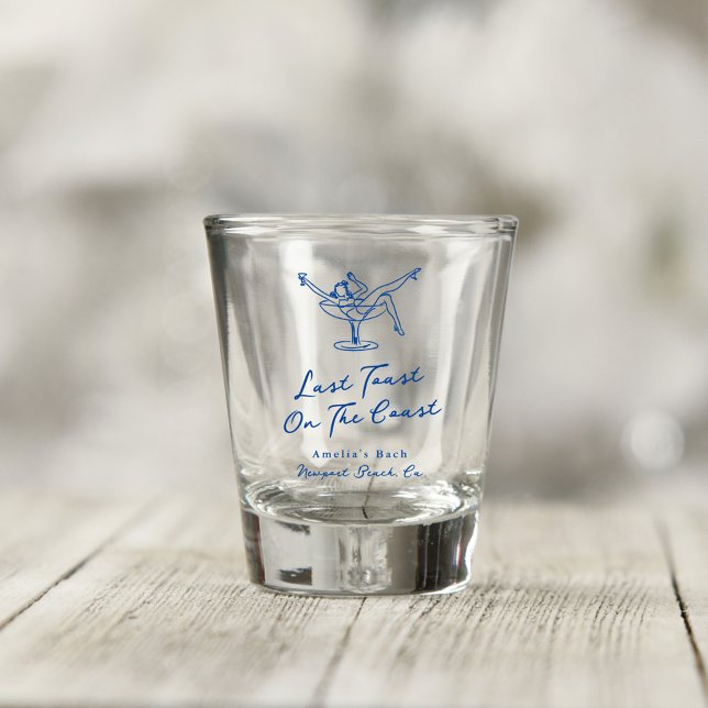 Whimsical Hand Drawn Blue Last Toast on the Coast Shot Glass (Creator Uploaded)