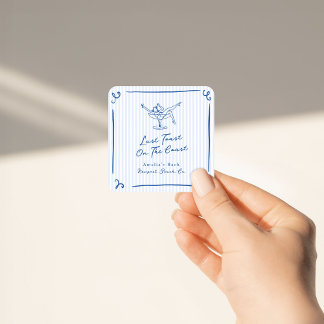 Whimsical Hand Drawn Blue Last Toast on the Coast Square Sticker