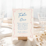 Whimsical Hand Drawn Blue & Pink Table Number<br><div class="desc">This adorable design features hand drawn elements and a whimsical bold text.</div>