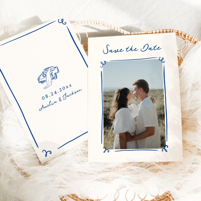Whimsical Hand Drawn Blue Save the Date Invitation (Creator Uploaded)
