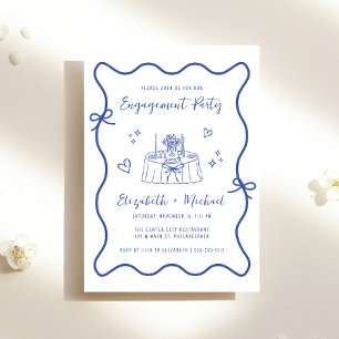 Whimsical Hand Drawn Blue Script Engagement Party Invitation