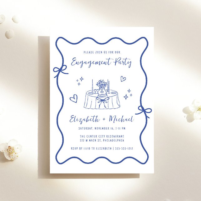 Whimsical Hand Drawn Blue Script Engagement Party Invitation (Creator Uploaded)