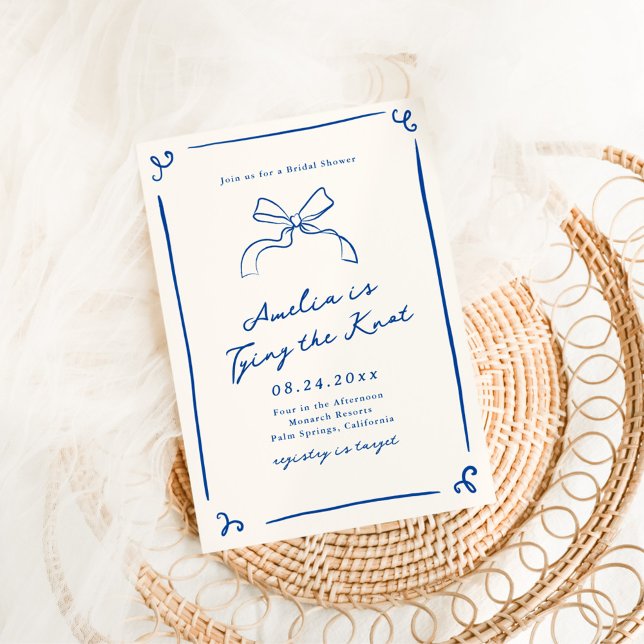 Whimsical Hand Drawn Blue Tying the Knot Invitation (Creator Uploaded)