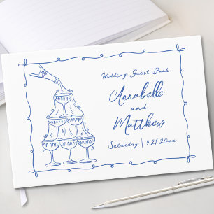 Whimsical Hand Drawn Blue Wedding Guest Book
