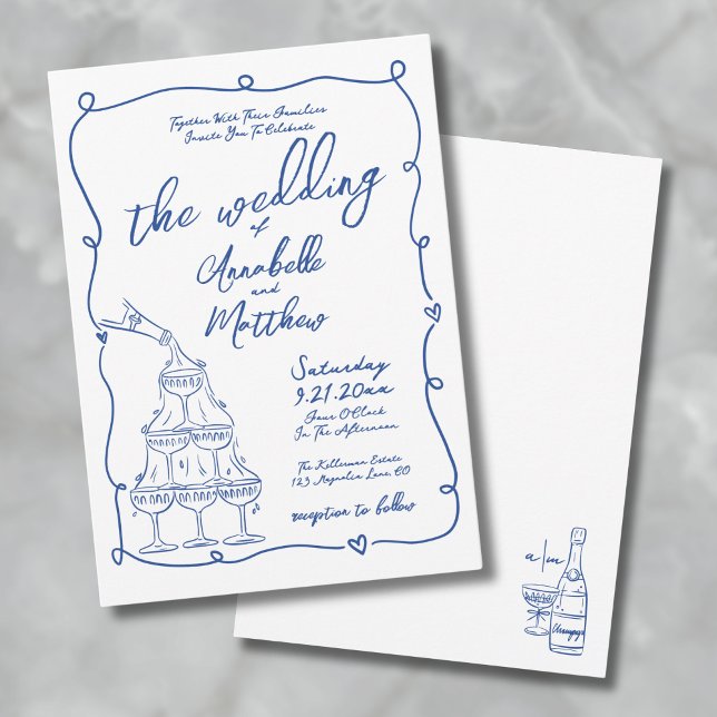 Whimsical Hand Drawn Blue Wedding Invitation (Whimsical Hand Drawn Blue Wedding Invitation)