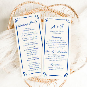 Whimsical Hand Drawn Blue Wedding Program + Party Menu