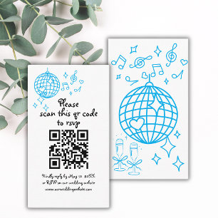 Whimsical Hand Drawn Blue Wedding QR Code RSVP Enclosure Card