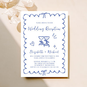 Whimsical Hand Drawn Blue Wedding Reception Invitation