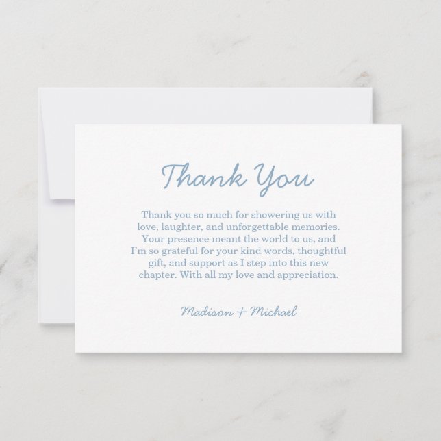 Whimsical Hand Drawn Blue Wedding Thank You Card (Front)