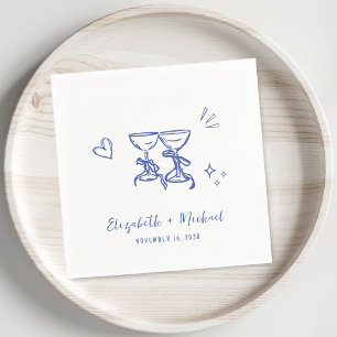Whimsical Hand Drawn Blue Wine Glasses Wedding Napkin