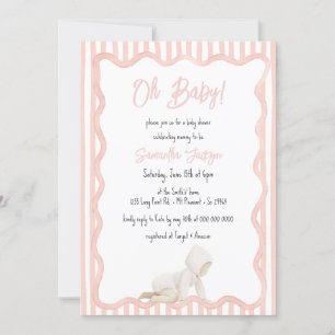 Whimsical Hand Drawn Blush Pink Girl Baby Shower Invitation