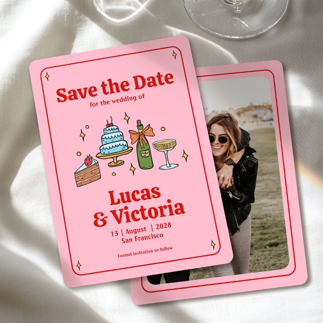 Whimsical Hand Drawn Bold Red & Pink Save the Date Invitation (Creator Uploaded)