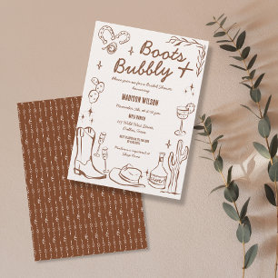 Whimsical Hand Drawn Boots & Bubbly Western Invitation