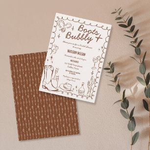 Whimsical Hand Drawn Boots & Bubbly Western Invitation