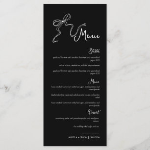 Whimsical Hand drawn Bow Black Wedding Menu