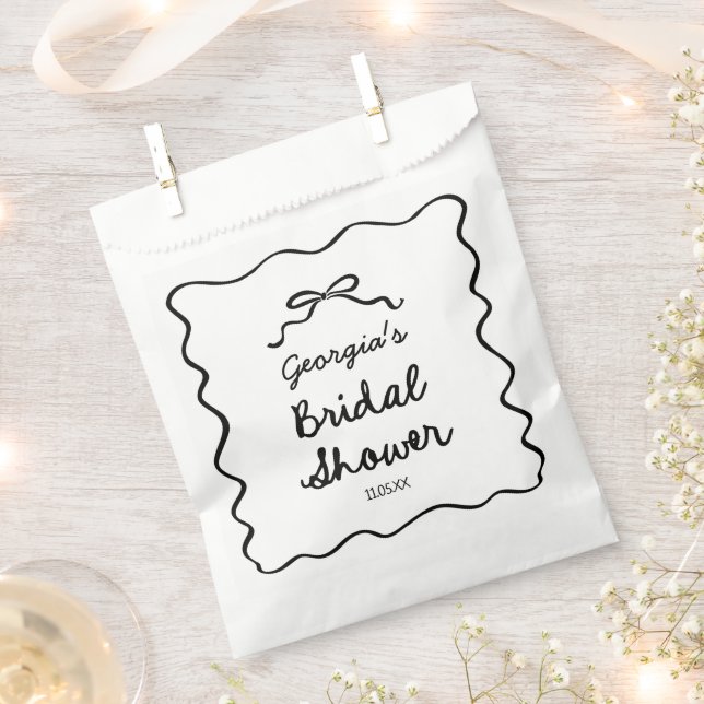 Whimsical Hand Drawn Bow Bridal Shower Favour Bags (Clipped)