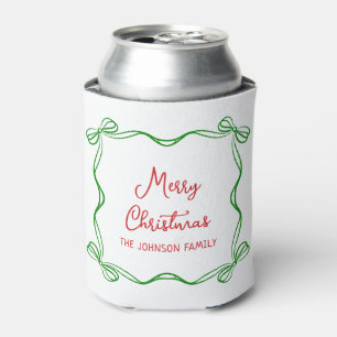 Whimsical Hand Drawn Bow Christmas Gift Can Cooler